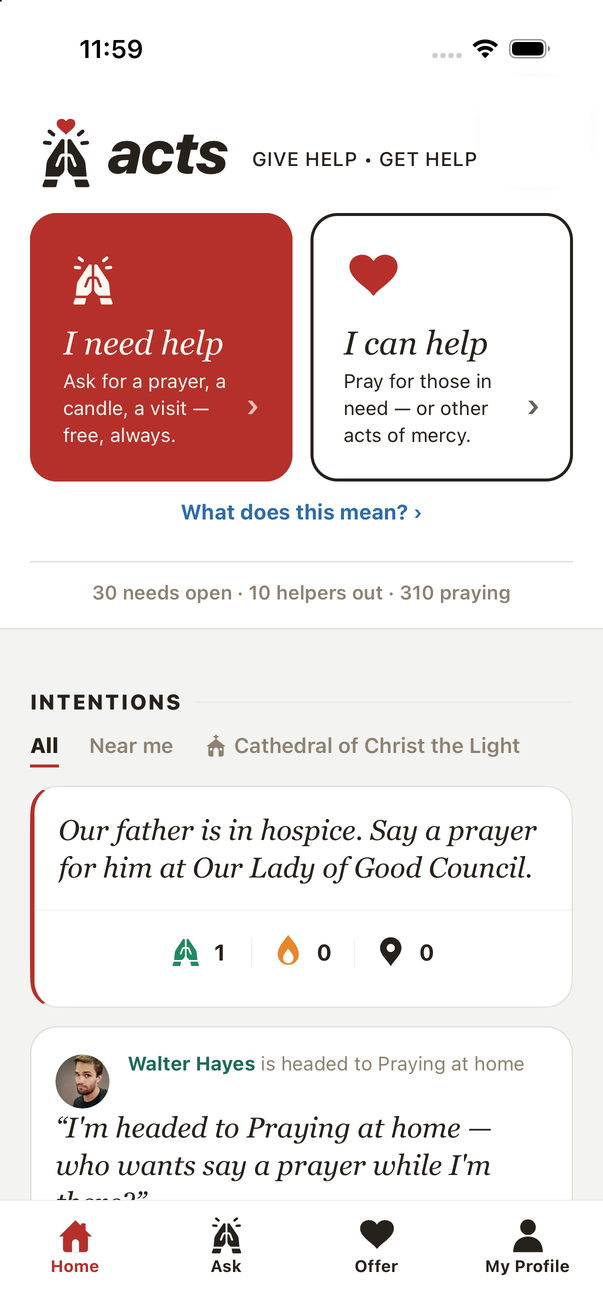 Acts of Faith home screen on iPhone