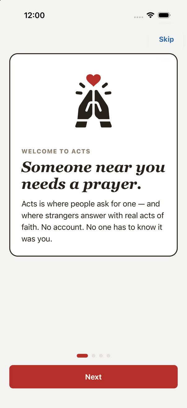 Welcome screen: Someone near you needs a prayer