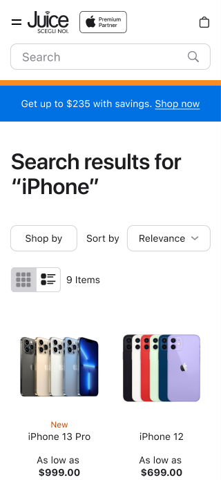 Search results, grid