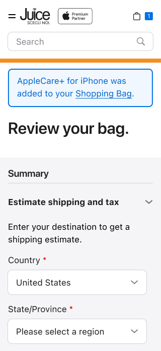 Review bag with AppleCare added