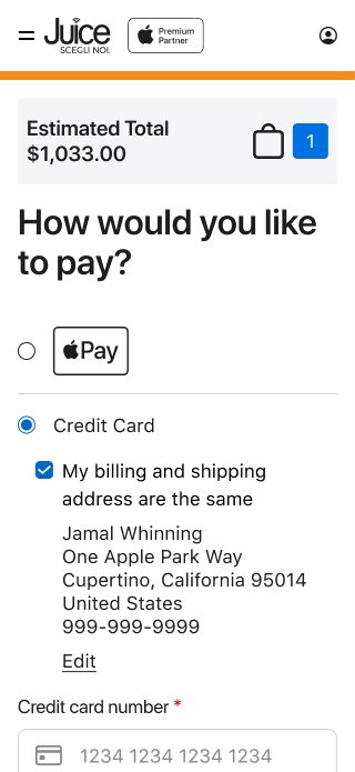 Payment: credit card