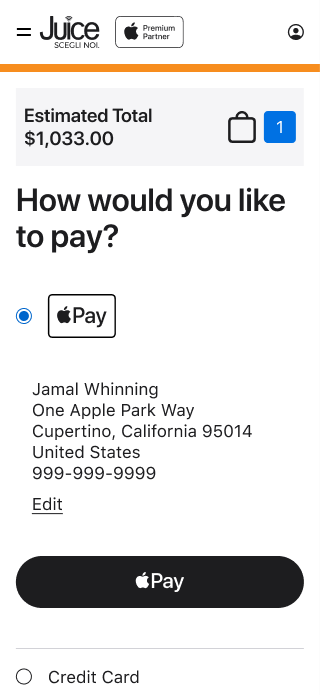Payment: Apple Pay selected