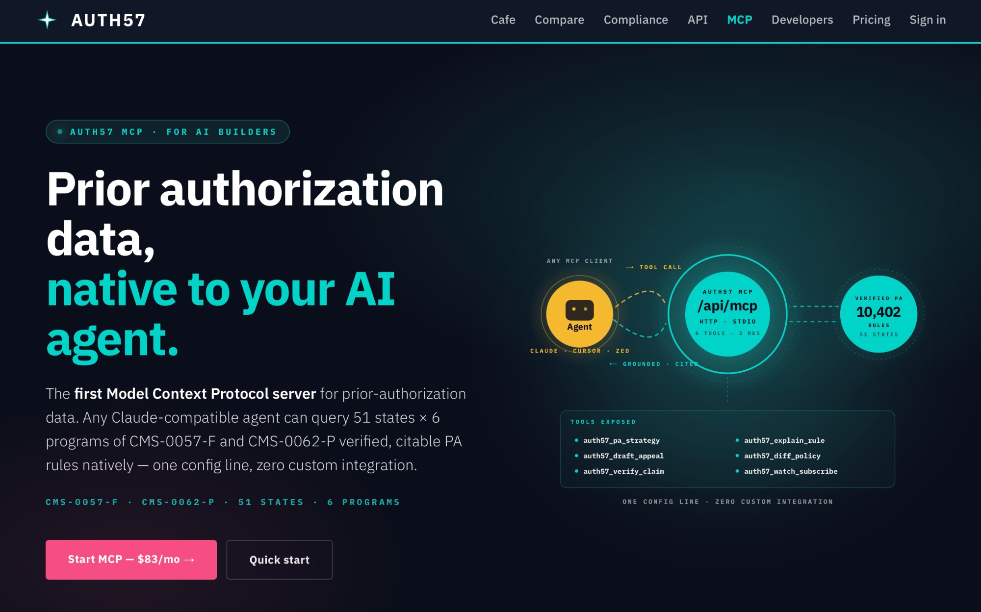 Auth57 MCP — Model Context Protocol server for prior-authorization data