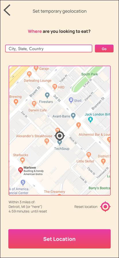 Feed.me — Set temporary geolocation map view